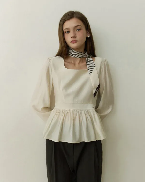 Square neck line ad charm blouse - cream