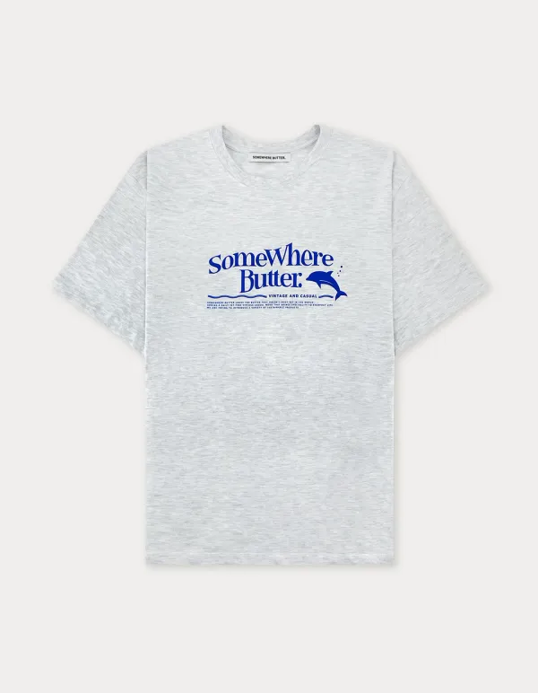 Dolphin Wave Logo Over-Fit Top - White Melange