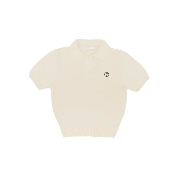 Smiley Patch Short Sleeve Knit Top (sand beige)