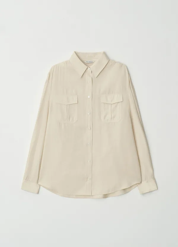 Double pocket shirring shirt_CREAM