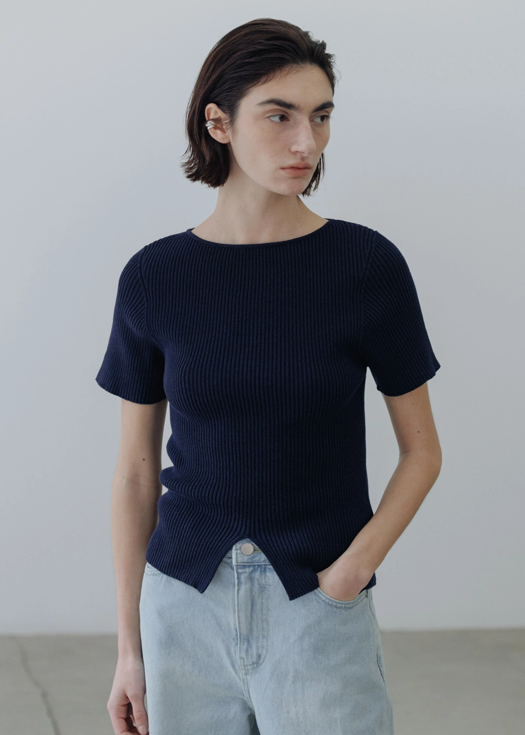 블루브릭 Ribbed slim half knit (navy) 상품 이미지 1