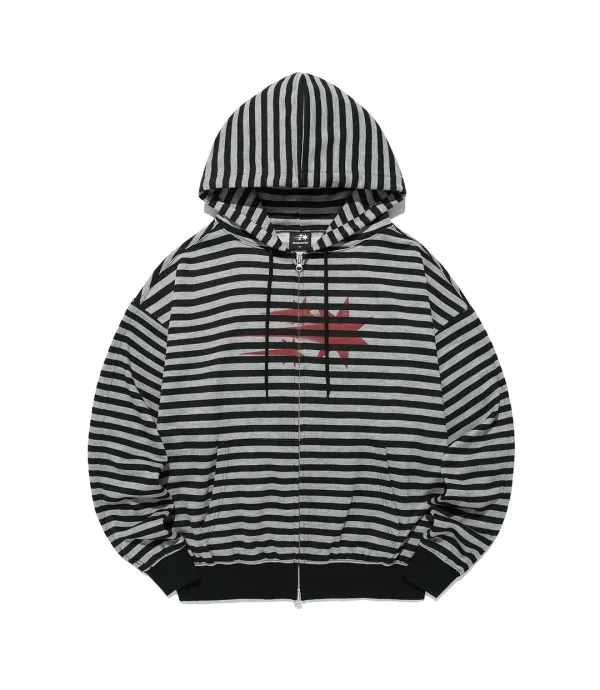 stripe rush 3star hoodie zip up[black]