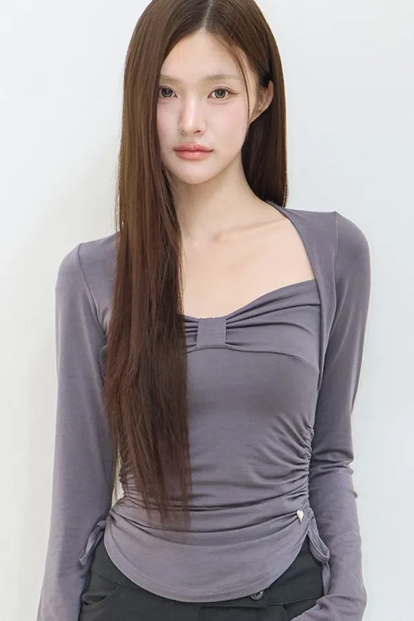 보우 볼레로 셔링 탑 차콜