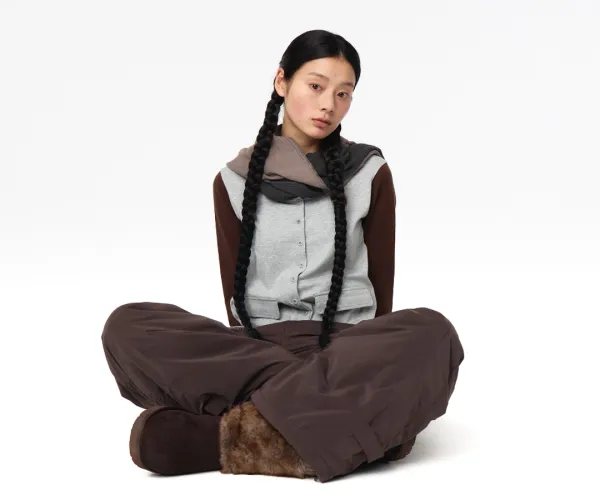 BUTTON-UP DEEP NECK CARDIGAN MELANGE GREY
