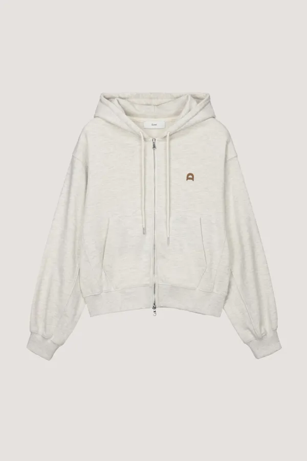 UNISEX LEATHER LOGO ZIP-UP HOODIE OATMEAL MELANGE_UDTS6A108I1