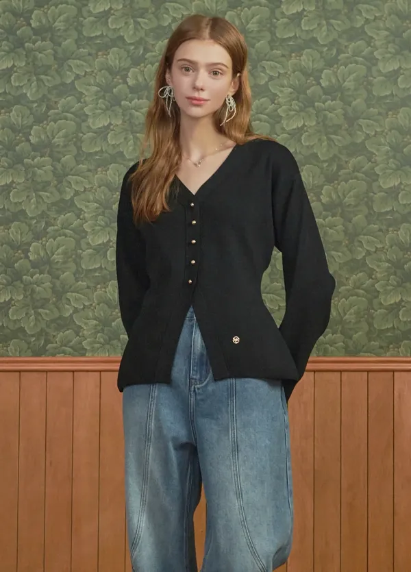 [44-120]  Redolence V-neck Line Cardigan Black&nbsp;레돌런스 브이넥 라인 가디건 블랙 (봄/데일리룩/오피스룩/캐주얼룩/데이트룩/하객룩/브이넥/긴팔/라인/빅사이즈/자체제작)