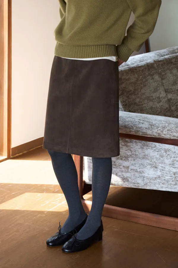 Nonfade Suede Midi Skirt[LMBFAUSK419]-Moss Brown
