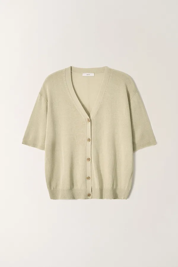 브이넥 반팔 니트 가디건 (Olive)_2GMUKC16