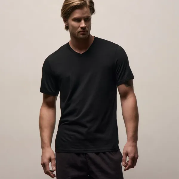 Luxe Lotus Jersey V Neck - Black