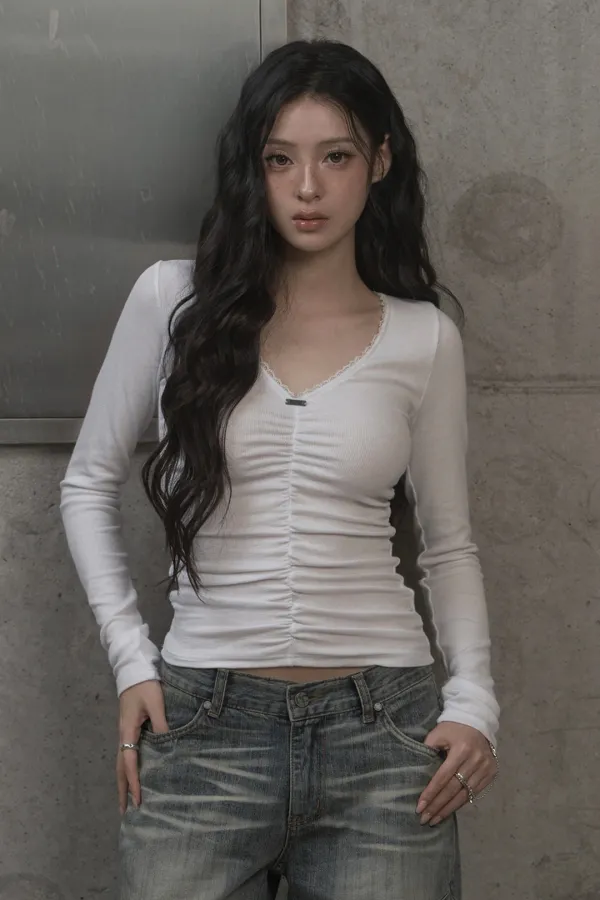 Lace Shirring Top (ivory)