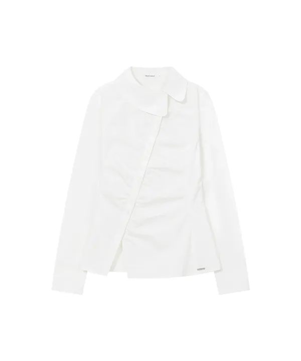[레이 PICK] Asymmetric shirring button shirt WHITE
