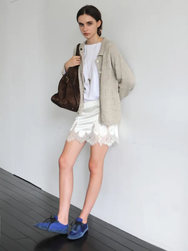 Satin lace short skirt (크림)