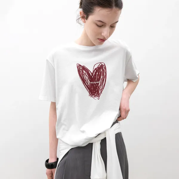 (T-7200)HEART DRAWING OVER BOX TEE