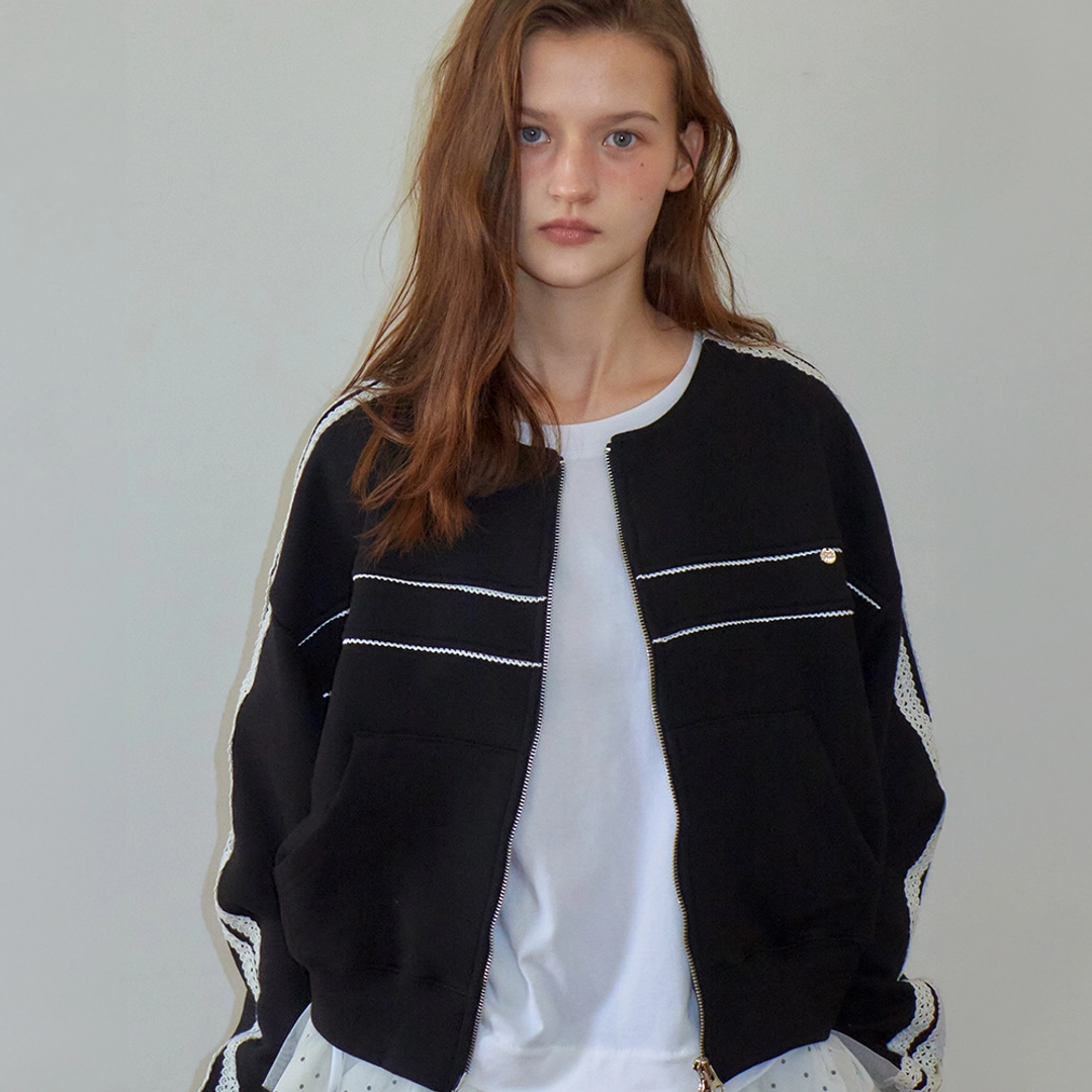 론론 LINE TORCHON SWEAT ZIP UP BLACK 상품 이미지 2