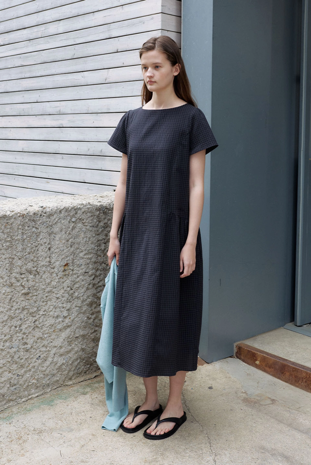 브렌다 브렌든 renee long dress - black check 상품 이미지 2