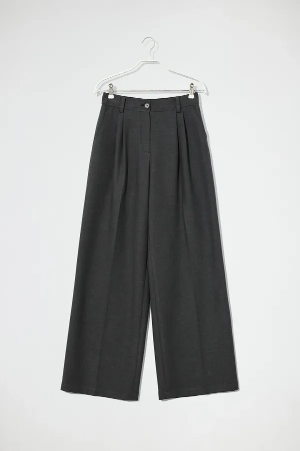 TWO TUCK WIDE SLACKS - CHARCOAL