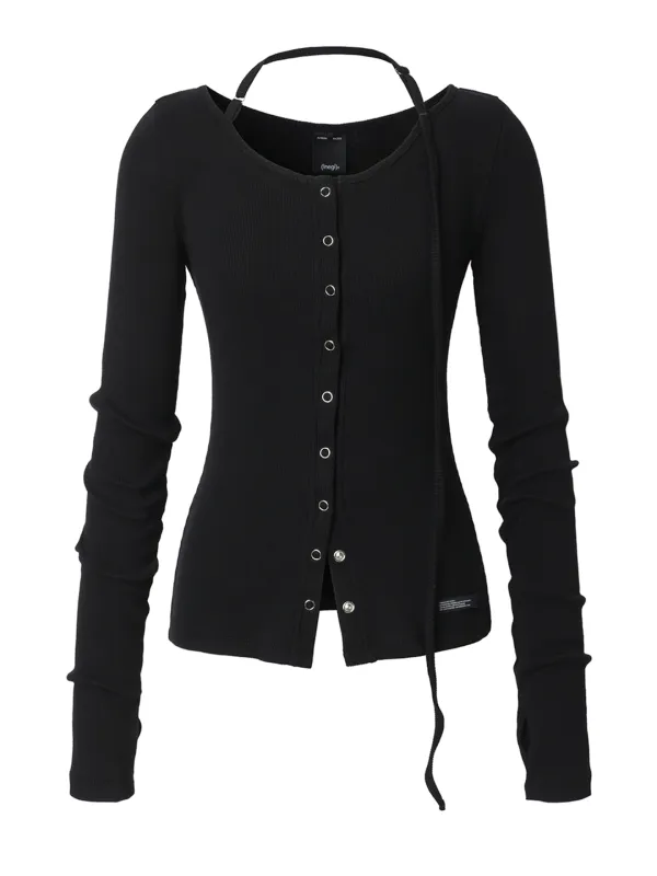 [6th Reorder] Buckle Strap Cardigan (black)