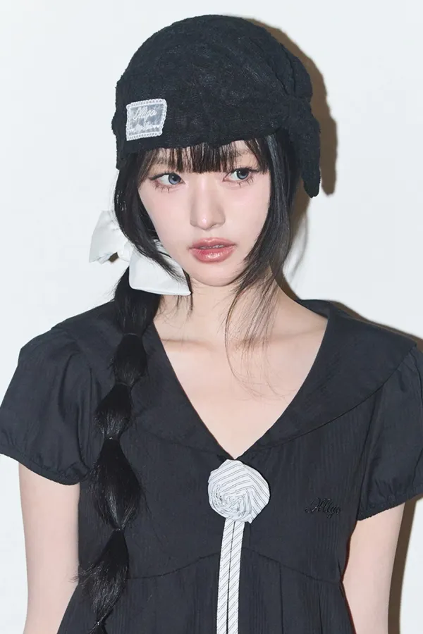 보우 레이스 비니 블랙