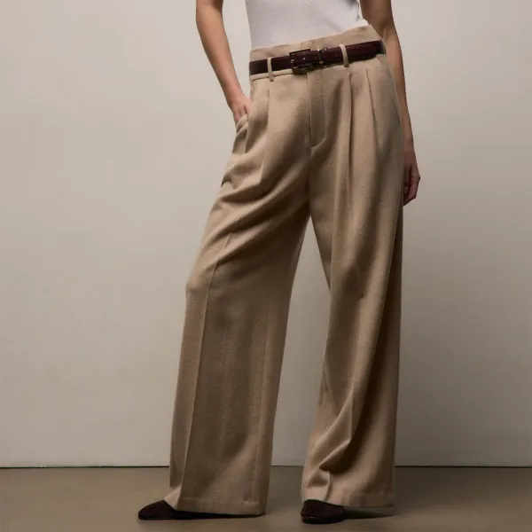 Wool Cashmere Blend Pleated Trouser - Coffee