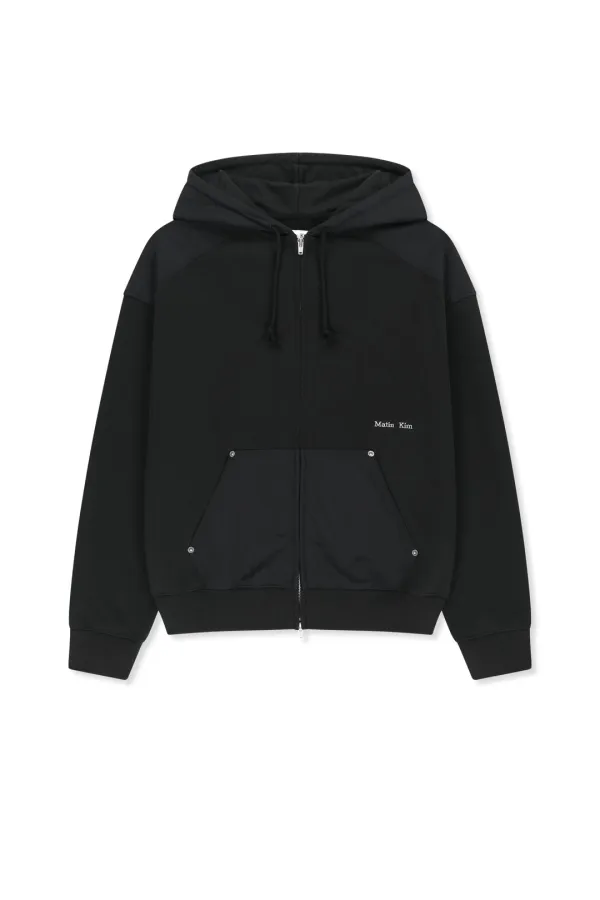COLOR BLOCK HOODY ZIP UP IN CHARCOAL