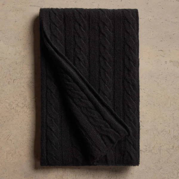 Lightweight Cashmere Cableknit Scarf - True Black