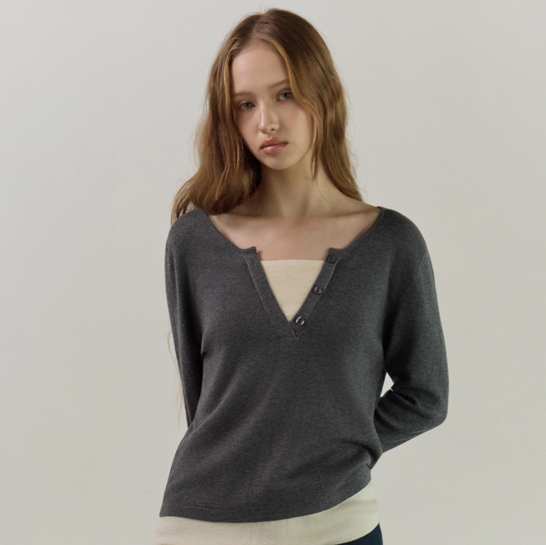 엘리오티 V-Cut Layer Knit Ts_4Color 상품 이미지 2