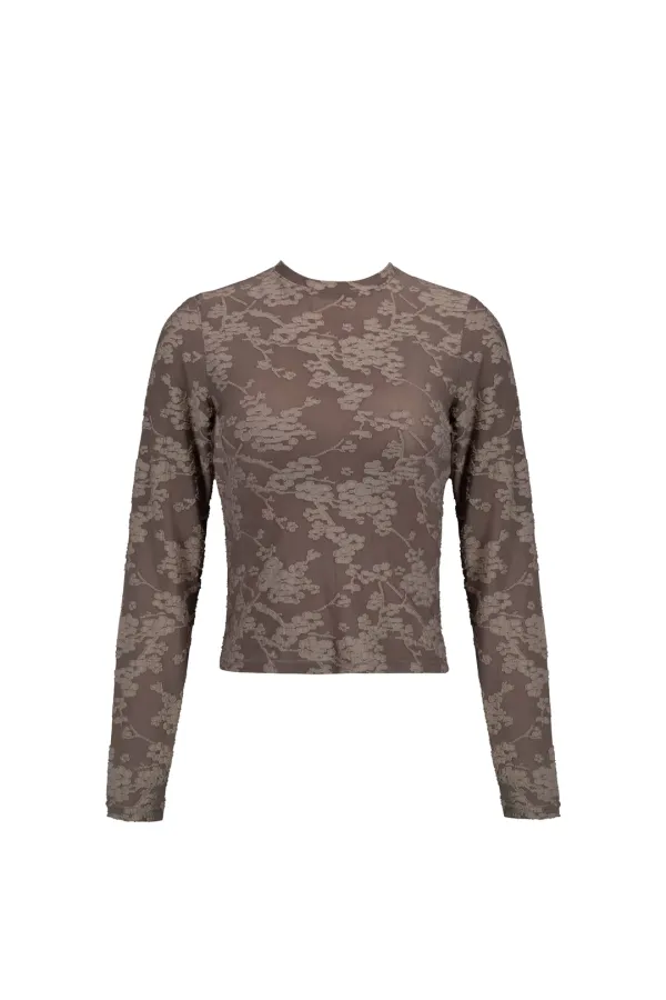 FLORAL LONG-SLEEVE TOP (TAUPE)