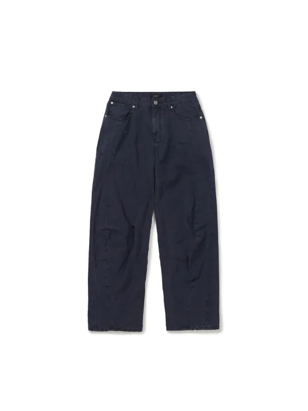 [2nd REORDER] DISTRESSED CURVED PANTS (DARK NAVY)