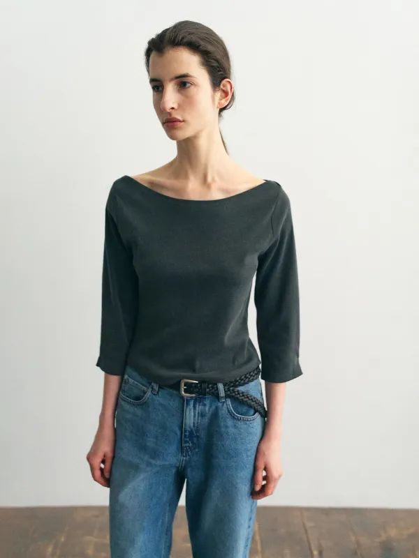 [2nd 예약배송/9월 22일] Moss Boat Neck Tee_Charcoal