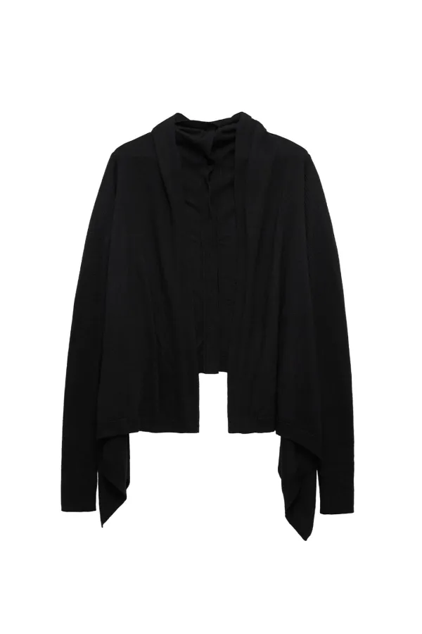 DRAPED BUTTON-DETAIL OPEN CARDIGAN BLACK