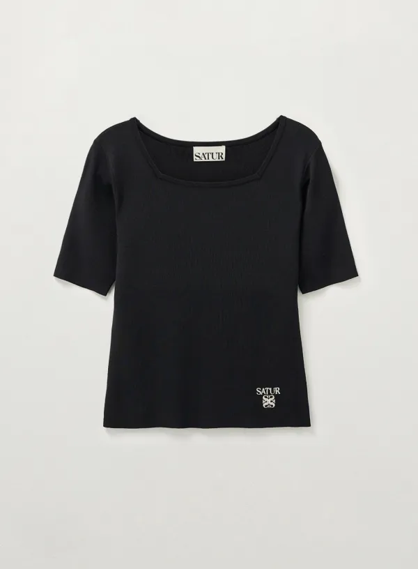 (W) Square Slim Fit Half Knit - Black