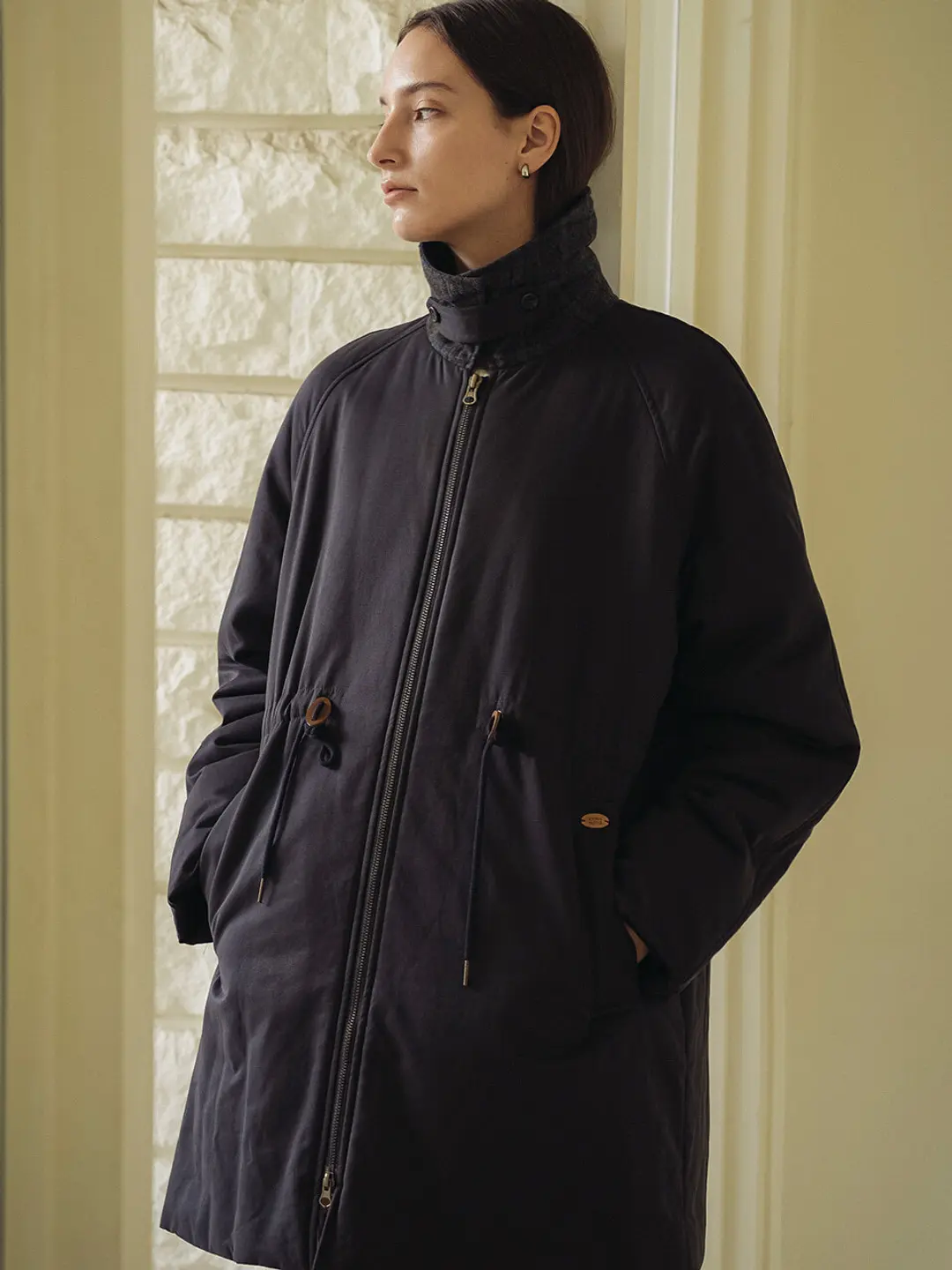 노운베러 Glen check half padded jumper_Navy 상품 이미지 1