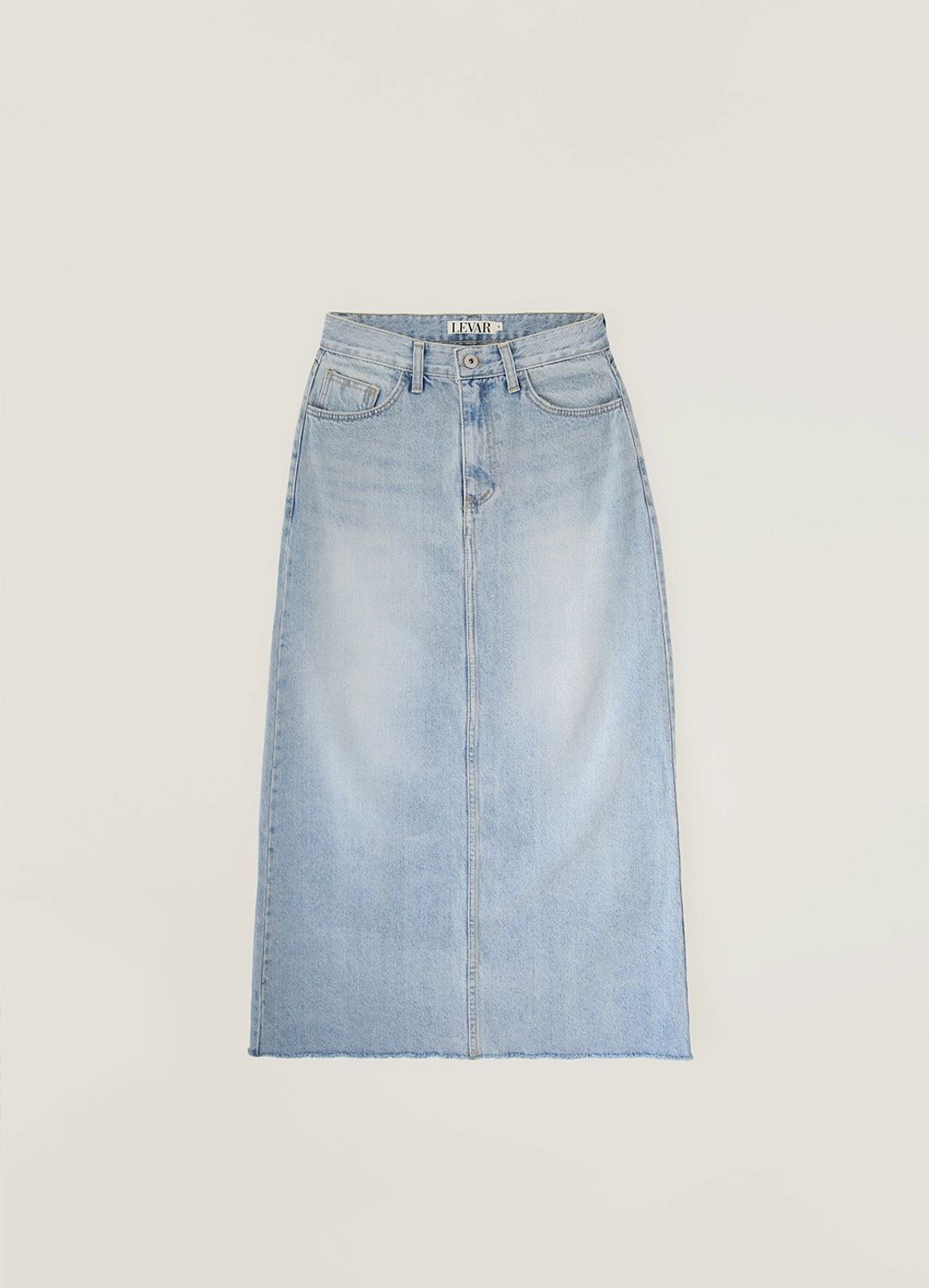 르바 Rear-Slit Denim Long Skirt - Light Blue 상품 이미지 1