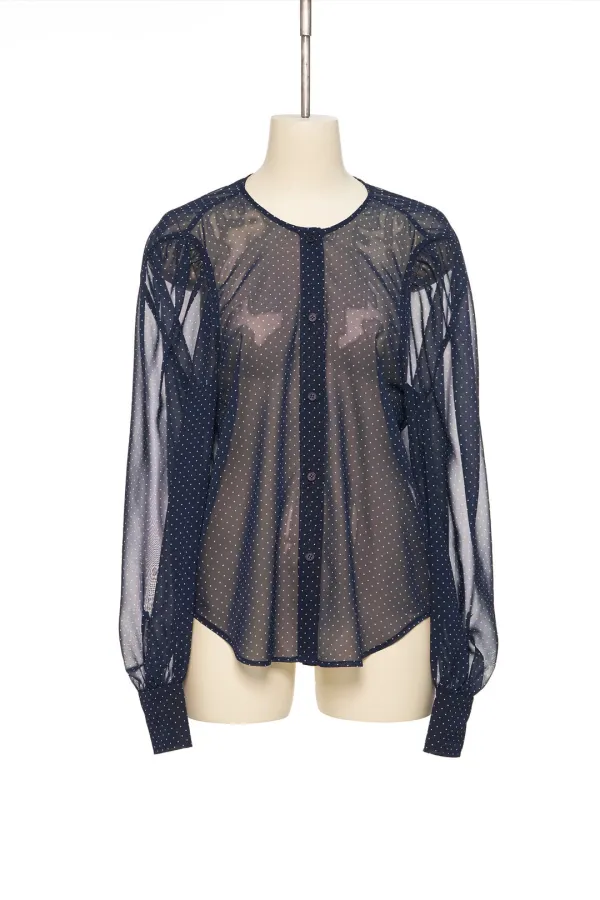 SS26 NAVY POLKA DOT SHEER BLOUSE