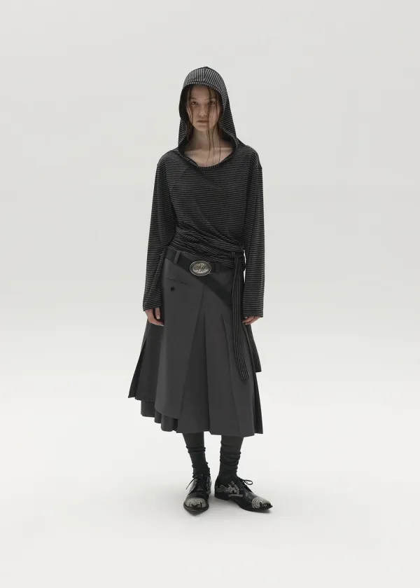 LAYERED PLEATED MIDI SKIRT (GREY)