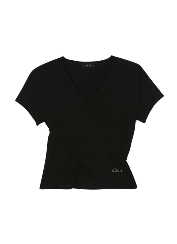 SOFT SHIRRING TEE / BLACK