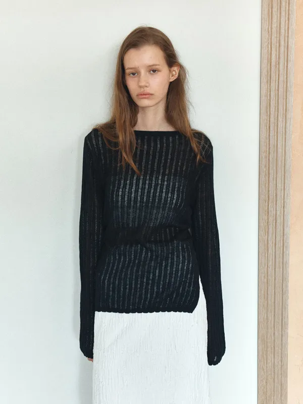 TIS CROCHET BOATNECK KNIT_BLACK