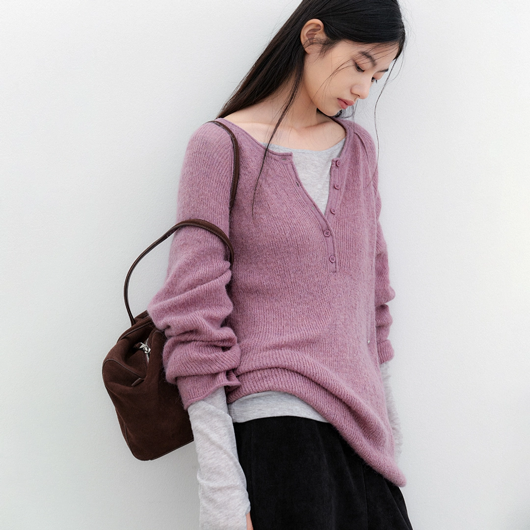 아뜰리에 나인 (T-7306)SHEER HENLEY NECK KNIT 상품 이미지 1