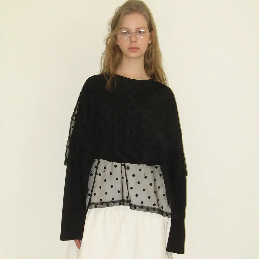 론론 DOT SHEER LAYERED LONG SLEEVE BLACK 상품 이미지 2