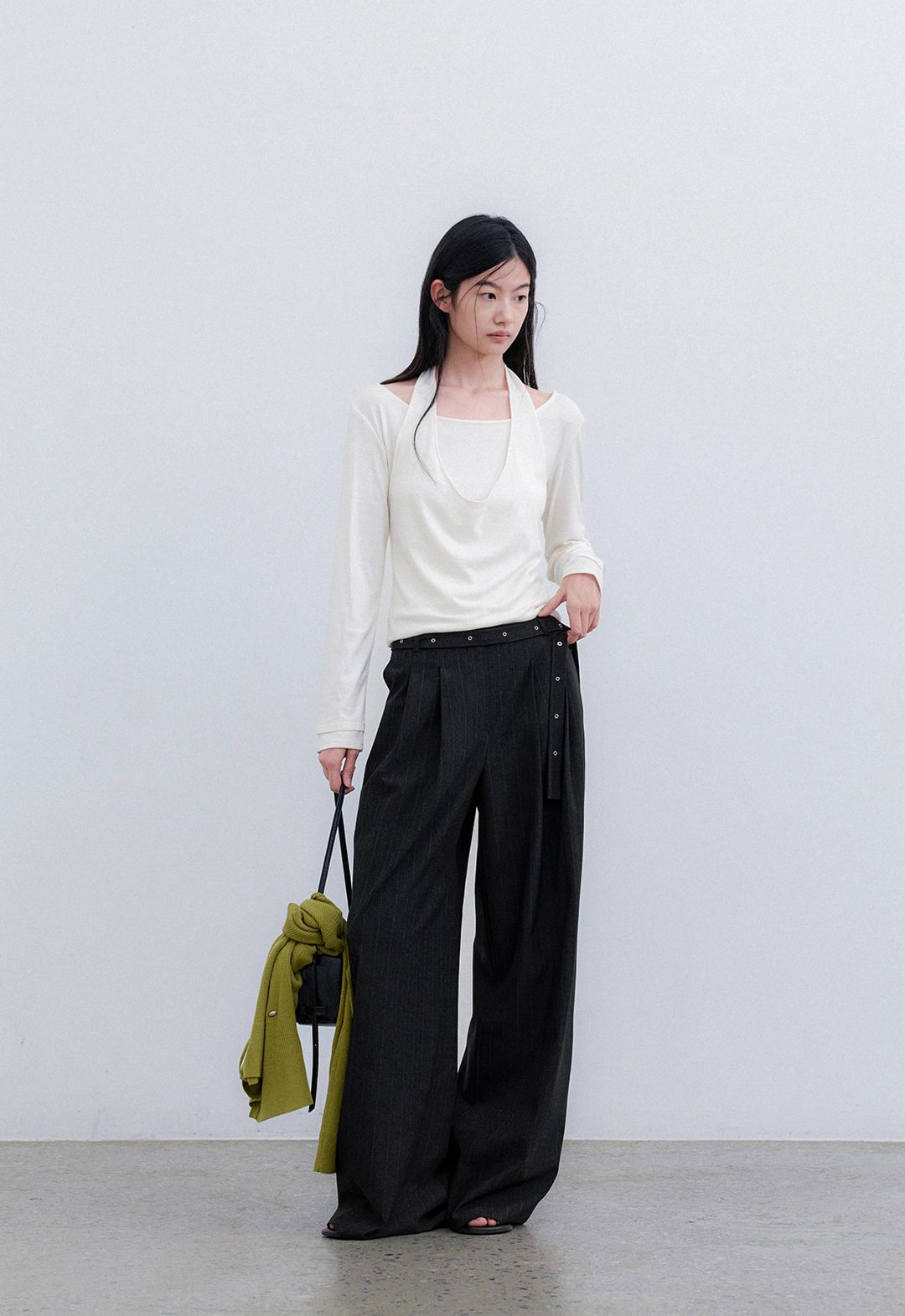 아뜰리에 나인 (PT-5816)EYELET BELTED STRIPE TWO TUCK PANTS S 상품 이미지 2