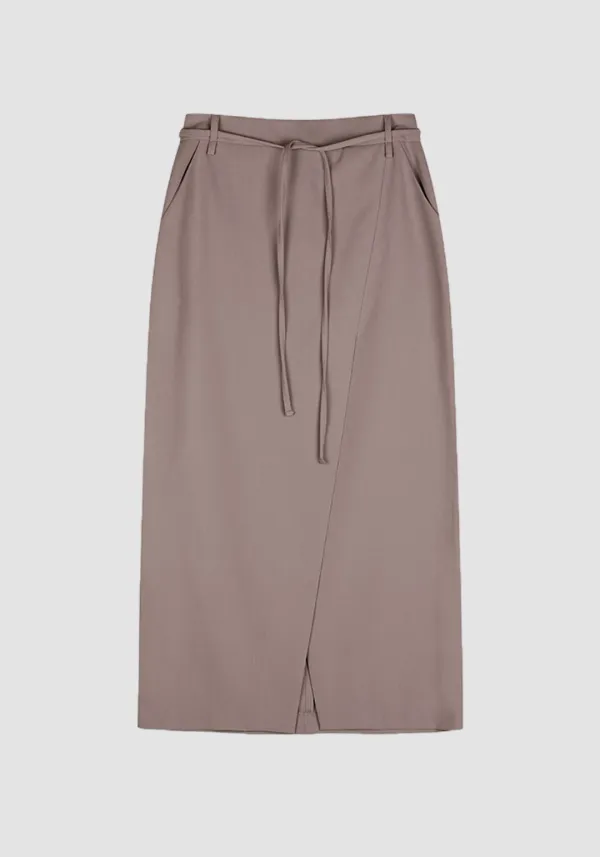DOUBLE BELTED WRAP SKIRT_PURPLE GRAY