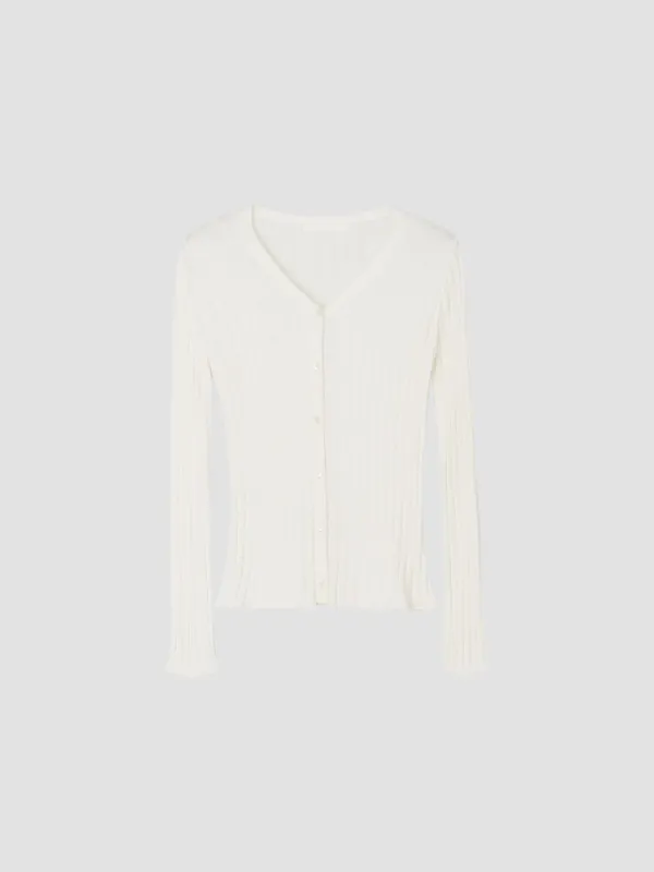 SILKY RIBBED KNIT CARDIGAN_IVORY_OE3C2MCD91IVY