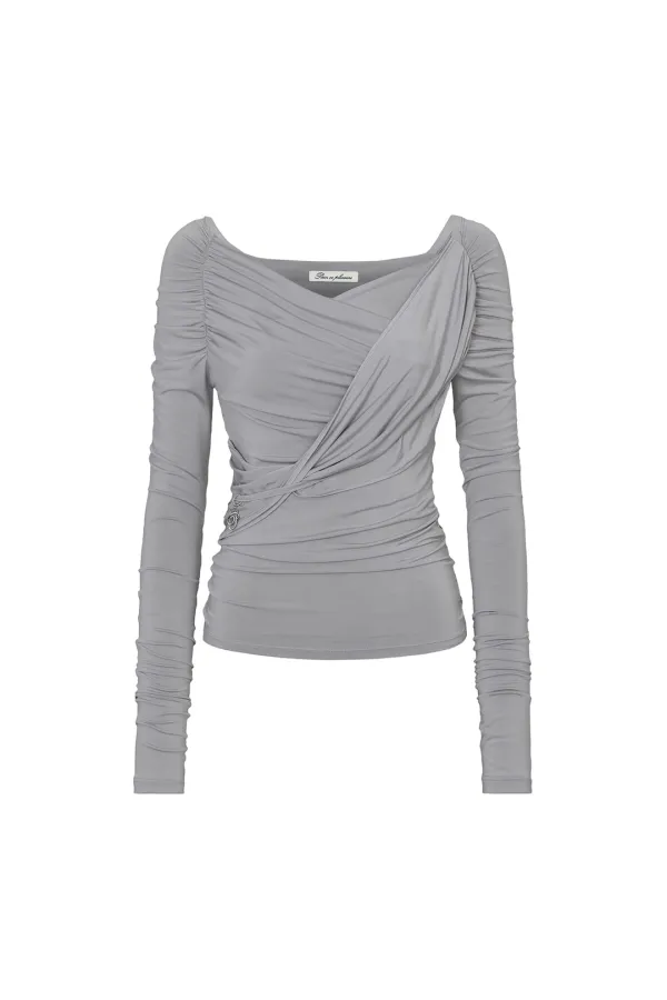DRAPED OFF SHOULDER TOP grey
