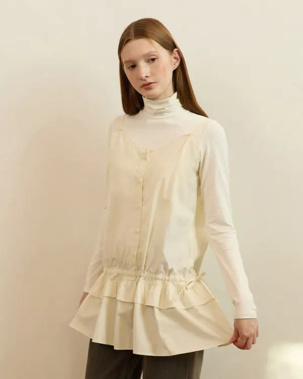Vintage drawstring layered dress - ivory