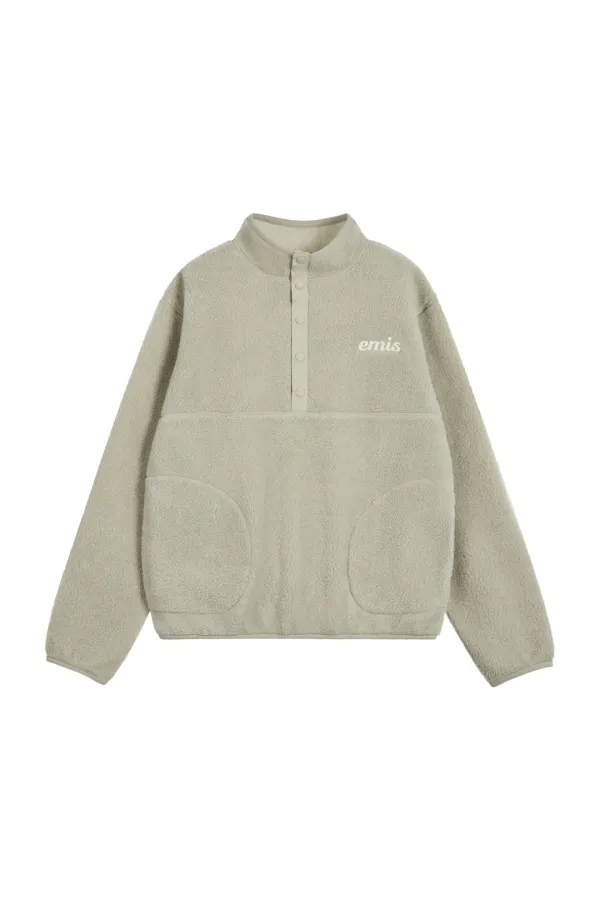 OVERSIZED HALF NECK FLEECE TOP-BEIGE