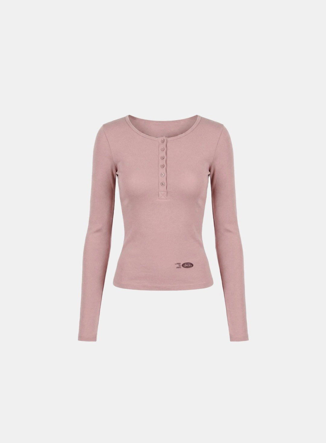 배드블러드 [w-tee26-038] BS Cotton Jersey Fitted Henley Neck Long Sleeve T-Shirt - Pink 상품 이미지 2