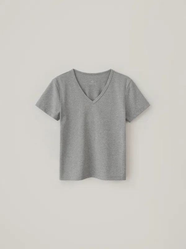 [Essential] Cotton V-Neck Top - Gray