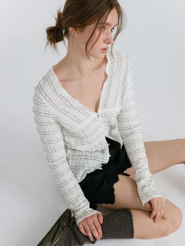 FRILL BUTTON CARDIGAN / IVORY