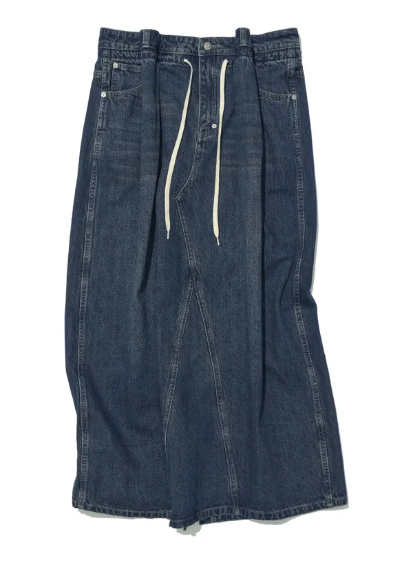 [WOMEN] DRAWSTRING DENIM MAXI SKIRT_DARK BLUE