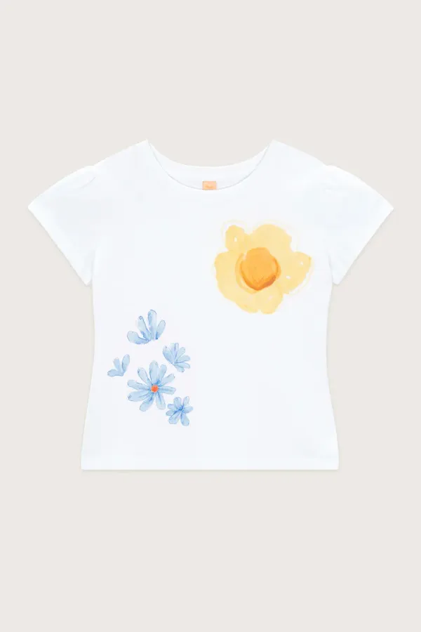 Floral Leaf Puff T-Shirt (White)